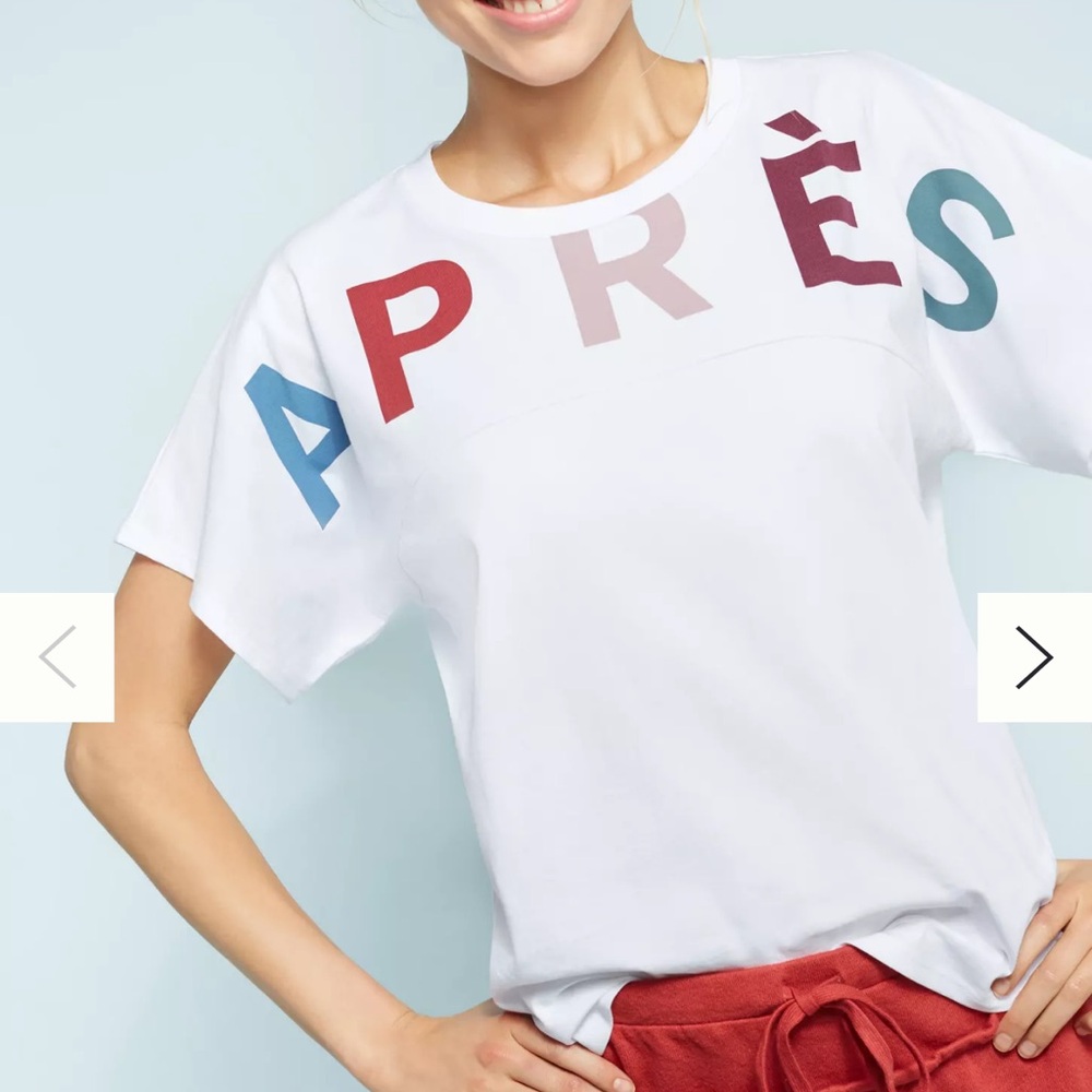 NWT Anthropologie White Graphic 'APRÈS BEACH’ Short Sleeve Tee, M. ❌RARE❌